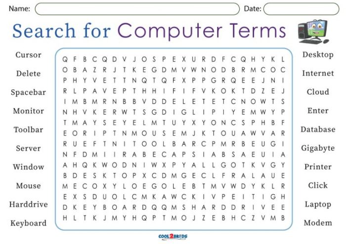 Computer basics word search answer key