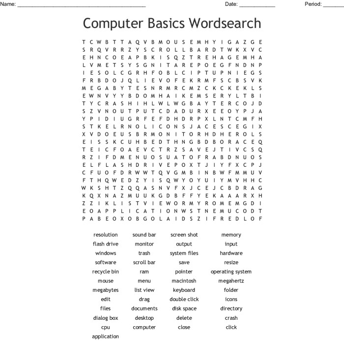 Computer basics word search answer key