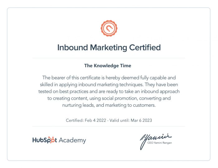 Certification hubspot inbound